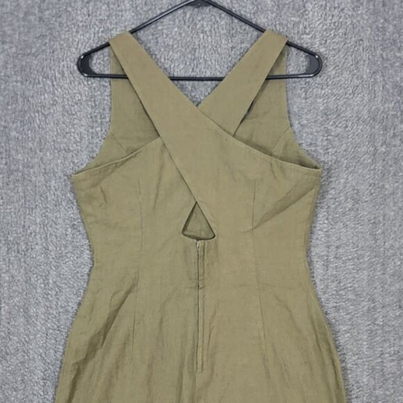 Express Dress Womens 7/8 Olive Green Sleeveless Linen Blend Criss Cross Back - Picture 8 of 11